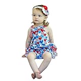 Domybest ベビー服 ロンパース カバーオール ジャンプスーツ　ノースリーブ ホルターネック　レイヤード　フリル　ブルマ ハートプリント 新生児　幼児　赤ちゃん　女の子 出産祝い 春夏 (90（