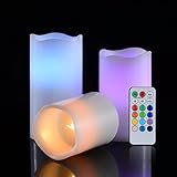 キャンドルライト3個セット単4形電池式(別売り)ledろうそく燈、リモコン機能、4/8時間を自動消燈設定、12カラー変換可能、本物蝋燭作り、癒しの雰囲気ライト、無火炎、無煙、安全な室内飾りの灯 、パー