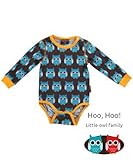 【ペア・フクロウ】【北欧スウェーデンのベビー服】マクソモーラ【Maxomorra】Blue Owl 長袖ロンパース (74/80)