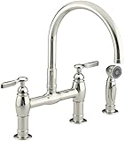 KOHLER K-6131-4-SN Parq Deck-Mount Kitchen Faucet with Spray, Vibrant Polished Nickel [並行輸入品]