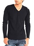 [スペイド] Tシャツ メンズ 長袖 Vネック ロングTシャツ【w188】 (L, V×ブラック)