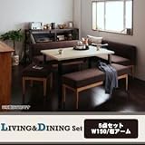 モダンカフェ風リビングダイニングセット BARIST バリスト 5点セット(テーブル+ソファ1脚+アームソファ1脚+ベンチ1脚+スツール1脚) 右アーム W150[サンドベージュ]