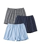 [ニッセン] レギュラーショーツ レディース 綿混ストレッチくつろぎトランクス深ばき丈ショーツ3枚組 ドット+ボーダー+ブルー杢 L