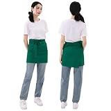 [Maifunn] メンズシェフエプロン 腰下エプロン レディース 女性用 前掛け ショート 腰巻き カフェ サロンエプロン ベーシック 台所調理用 緑 MF0022-Green