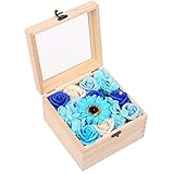 HYSUNG 宝石と石鹸の花「バラの木箱」クリスマスプレゼント、バレンタインデーのギフト (青)