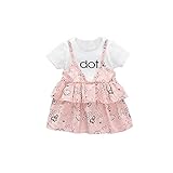 夏ベイビー服 女の子ワンピース Pojour キッズ用かわいいドレス 偽2セット 子供ギフト 綿 通気 ピンク（90cm）