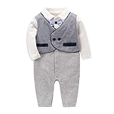 Babybobo ベビーフォーマル ロンパース カバーオール ベビー服 仮2点セット 蝶ネクタイ 赤ちゃん服　幼児　子供服　男の子　長袖 かわいい　5サイズ 59－66－73－80-90 紳士 発表会