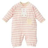 西松屋 EFD スムース先染めボーダー長袖プレオール（ウサギ/クマ）【60-70cm】 新生児 ピンク
