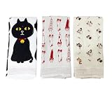 [ｋｏｎｔｅｘ] （コンテックス）タオル手ぬぐい3本セット フェイスタオル 布ごよみ (くろねこ／のびねこ／となりのネコ)