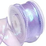 [moonfarm] オーロラ オーガンジー リボン 幅4cm 光沢 手芸 ギフト ラッピング テープ 透明 (パープル, 4.5m)