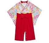Effiku(エフィック )着物風 ベビー キッズ 花柄 袴ロンパース 着物オール 女の子 初節句 お祝い (90cm)