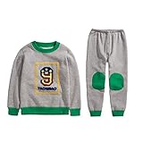 PANCY 子供服 長袖 ルームウェア 上下セット 秋冬 裏起毛 男の子 数字 アップリケ(100,グレー)
