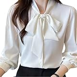 [SDSXZWG] シャツ シャツレディース シフォンブラウス 長袖 上品 レトロ エレガント トップス オフィス フォーマル ブラウス 通勤 シャツ (ホワイト)