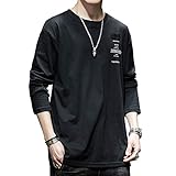 [W Wonyo] ロングtシャツ メンズ 秋服 長袖 Tシャツ 人気 ティーシャツ 無地 トップス 綿100 ロンt カジュアル ろんてぃー 快適 大きいサイズ ロンティー オシャレ ながそで てぃーしゃつ かっこいい服 春 秋 black 2XL