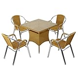 人工ラタンチェア4脚 四角テーブル1台 5点セット 強化ガラス ナチュラル 籐 肘掛けカバー付 家具 ファニチャー インテリア スタッキングチェア リビング chair 椅子 南国 アジアン バリ風 