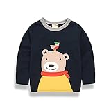 PANCY 子供服 春秋 長袖 Tシャツ トレーナー 丸い襟 男の子 女の子 可愛い 動物柄 ライオン くま 4種(120cm,ネイビー くま)