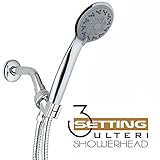 SALE Hand Held Shower-Head - 4'', Rainfall, 3 Setting, Chrome Finish + 60'' Hose + Bracket & FREE: T