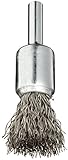 Weiler Wire End Brush, Solid End, Round Shank, Stainless Steel 302, Crimped Wire, 1/2" Diameter, 0.0