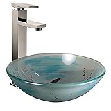Yosemite Home Decor KATIE Fused Topmount Round Glass Basin, Cherry Blossom [並行輸入品]