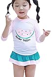 (コ-ランド) Co-land ベビー水着 女の子 セパレート 2点セット ジュニア水着 長袖 スクール スイカ図案 フリル キッズみずぎ スイムウエア 子供用 ガールズ L
