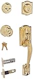 Schlage F62-CAM-GEO Camelot Double Cylinder Handleset with Georgian Interior Kno, Lifetime Polished 