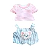 niannyyhouse　20cm人形の服　綿人形の服　ストライプTシャツ　クマのオーバーオール　着せ替え　ぬいぐるみ服 (yellow)