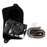 kinokoo PowerShot G7 X Mark3/G7 X MarkⅢ/G7X3/G7 X Mark2/G7 X MarkII/G7X2 ケース 三脚穴付き ショルダーストラップ (花柄ブラック)