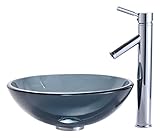 Kraus C-GV-104-12mm-1002CH Clear Black Glass Vessel Sink and Sheven Faucet Chrome by Kraus