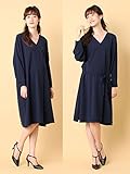 Angeliebe エンジェリーベ マタニティ ワンピース 授乳口付き Vネック フロントタック ワンピ 妊婦服 産前 産後 長袖 フリー ネイビー 22218 22218400