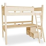 ロフトベッド デスク・ラック付き 天然木 はしごタイプ すのこ板 シングル ナチュラル