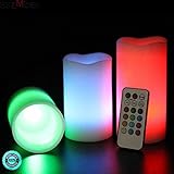 skemidex --- 3個入りフレイムレスキャンドル4 " 5 " 6 "ピラー12 Color Changing w /リモートグロー新しいこののセットキャンドルStands at 4インチ、5