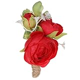 Lovoski 結婚式　花嫁　花婿　タキシード　ブート　ニエール　コサージュ　蓮の花　グルーミング　全２色 - 赤, 12センチメートル