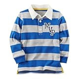 Carter's(カーターズ) ロングスリーブラグビーストライプポロ ブルー トップス長袖シャツ 3歳【並行輸入】