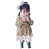 ワンピース 長袖 チュニック お花 アップリケ 洋服 ブラウス ガールズ 秋 女の子1~3歳 イエロー 95cm