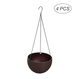 OUNONA ハンギングプランター ハンギングバスケット 鉢 植木鉢 ポット プラスチック ラタン 金属チェーン フック付き 吊り上げ式 ホームオフィスデコレーション 室内インテリア 屋内屋外 4本（