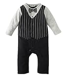 (ビグッド)Bigood ベビー 赤ちゃん ジャンプスーツ タキシード風 カバーオール 男の子 ロンパース 出産祝い プレゼント（ブラック・80）