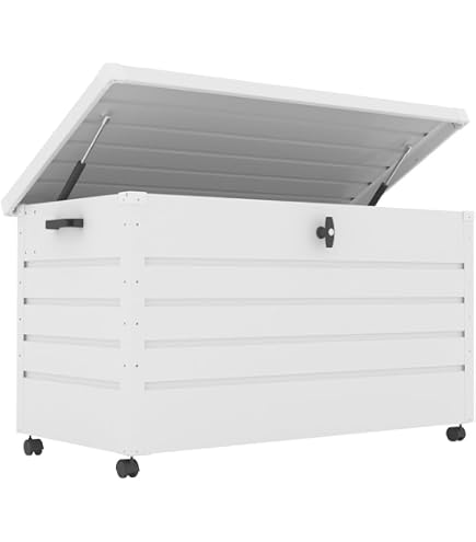 現品引取　完成品　鍵付き物置　収納ボックス 350L 屋外用 Amazon.co.jp: 大容量350L 鍵付き 屋外収納ボックス ブレーキ付き