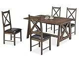 アンティーク風 4人掛け用 ダイニング5点セット 伸長式テーブル ブラウン