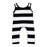 新生児幼児ユニセックスベビーノースリーブストライプロンパージャンプスーツ (6-12 M, A)