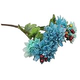 6ヘッドアイボリーダリア人工ブーケ、oksale ®シルクプラスチック、人工ウェディングフラワーリーフブライダルで花瓶Favorホームインテリアパーティー、ホーム、本屋、カフェストア ブルー