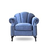 クラシックデモダン【シェルファ】一人掛け 貝殻モチーフソファ（ブルー/ベルベット×ブラック）アンティーク ビンテージ ロマンティック かわいい おしゃれ プリンセス 姫系 エレガント【搬入・設置サービス】VS1F92K 家具 チェア ソファ