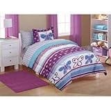 5pc Girl Purple Blue Butterfly Polka Dot Twin Comforter Set (5pc Bed in a bag) [並行輸入品]