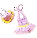 (コ-ランド) Co-land キッズ水着 女の子 ワンピース2点セット キャップ付き ジュニア 配色 フリル スクール ベビーみずぎ 子供用 ガールズ パープル XL