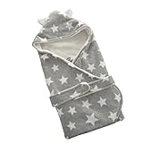 REILI　キッズ　おくるみ　子供　新生児　赤ちゃん　春　秋　冬　ふわふわ　出産祝い　フード付き　コーラルフリース　星側　0～12ヶ月　可愛い (グレー)