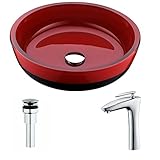Schnellシリーズdeco-glass容器シンクであるレッドとブラックwith Crown蛇口でクロム