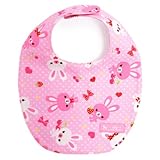 赤ちゃんにやさしい安心スタイ・ビブ・よだれかけ（丸型・日本製）　コットン100％　吸水　吸湿　お出かけ　スタイ　丸型タイプ　ハッピーうさちゃん仲良しうさちゃん（水玉ピンク）　B0105100　日本製