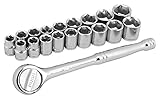 Performance Tool W38301 19 Piece 3/8 Drive SAE and Metric 6 Point Socket Set with Ratchet by Perform