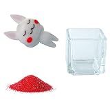 花市場直送便 ミニチュアガラス ウサギごろごろ & カラーサンド レッド & 植え込み用グラス ニューブロックS