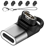 Gar-min(ガーミン)用変換アダプター（1個） L型Type-C対応 + 防塵プラグ 充電ポート用（5個）TPU素材 スマートウオッチ変換アダプター ガーミン用 変換アダプター USB Type C 変換アダプター Gar-min用 スマートウォッチ 充電ケーブル 急速充電器 vivosmart5/ForeAthlete55/venu sq2/venu2/Fenixシリーズに対応(グレー)