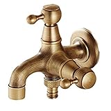 Gud レトロ アンティーク 水道 蛇口 分配 2口 双口 真鍮製 ガーデニング 洗面台 手洗い に (アシンメトリーレバー)